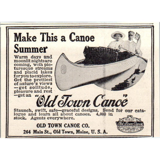 Old Town Canoe Co Maine c1905 Original Magazine Advertisement AE7-A3