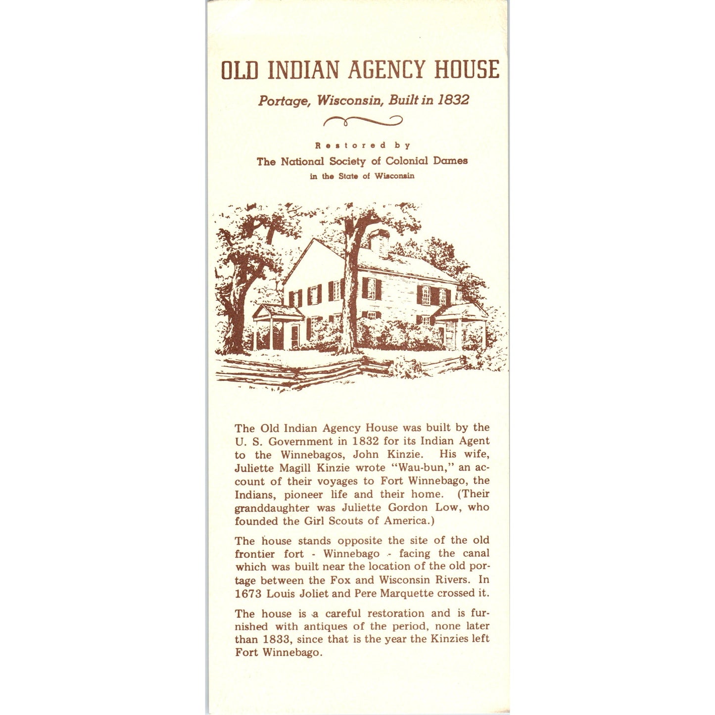 Vintage Old Indian Agency House Portage WI Travel Leaflet TF4-B2