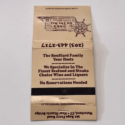 Unks on the Bay Family Restaurant Waterford CT Vintage Matchbook Cover TB6-MB1-9