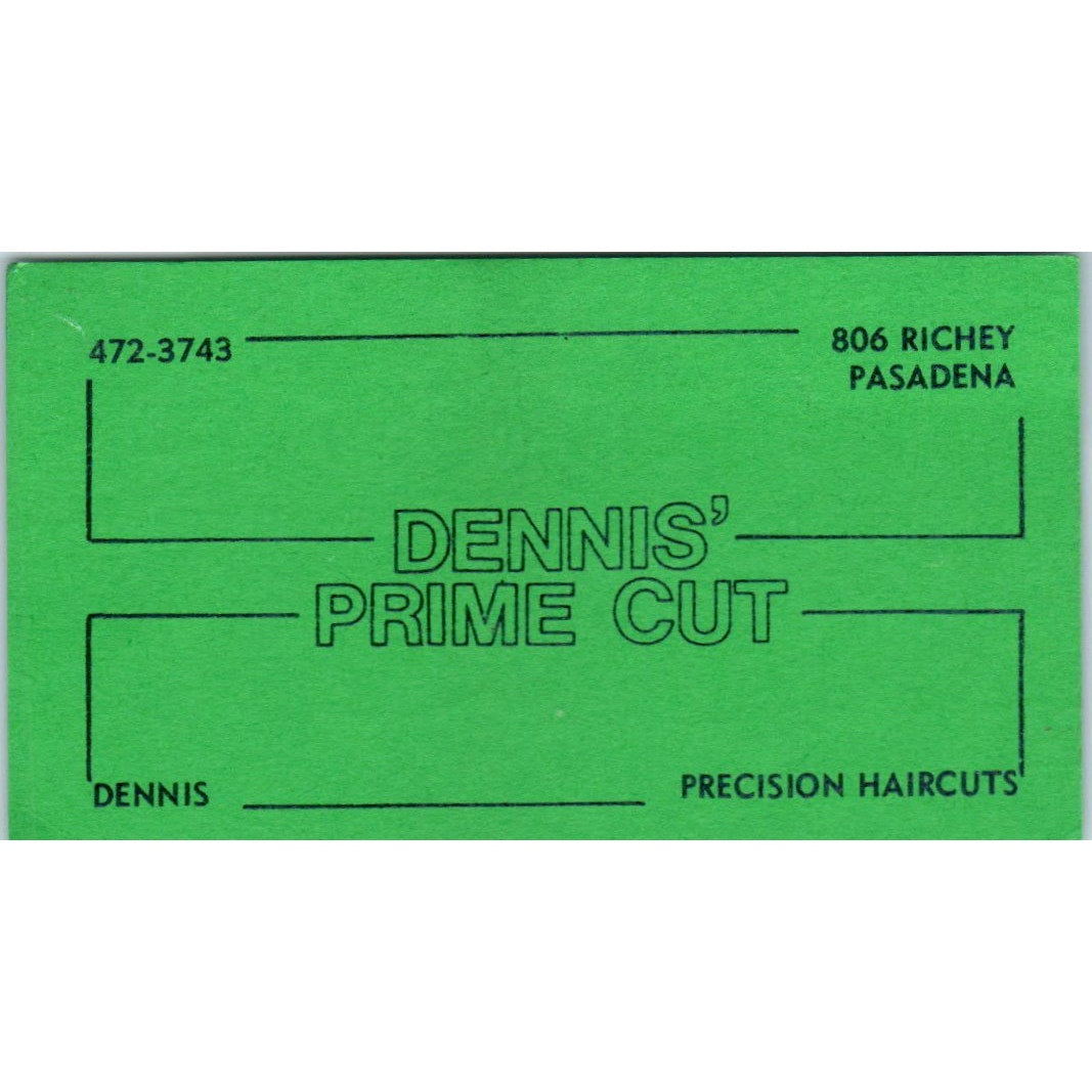 Dennis' Prime Cut Barber Shop Pasadena Vintage Business Card SD8-B9