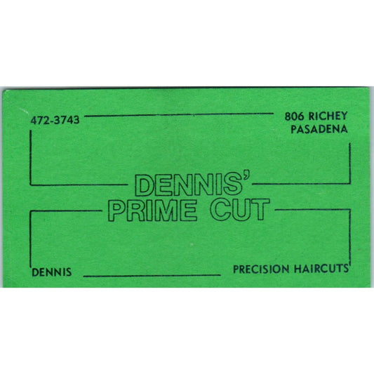 Dennis' Prime Cut Barber Shop Pasadena Vintage Business Card SD8-B9