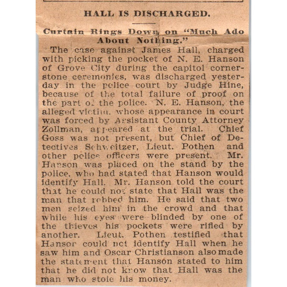 James Hall Pickpocket Case Discharged St. Paul 1898 Newspaper Ad AF2-Q2