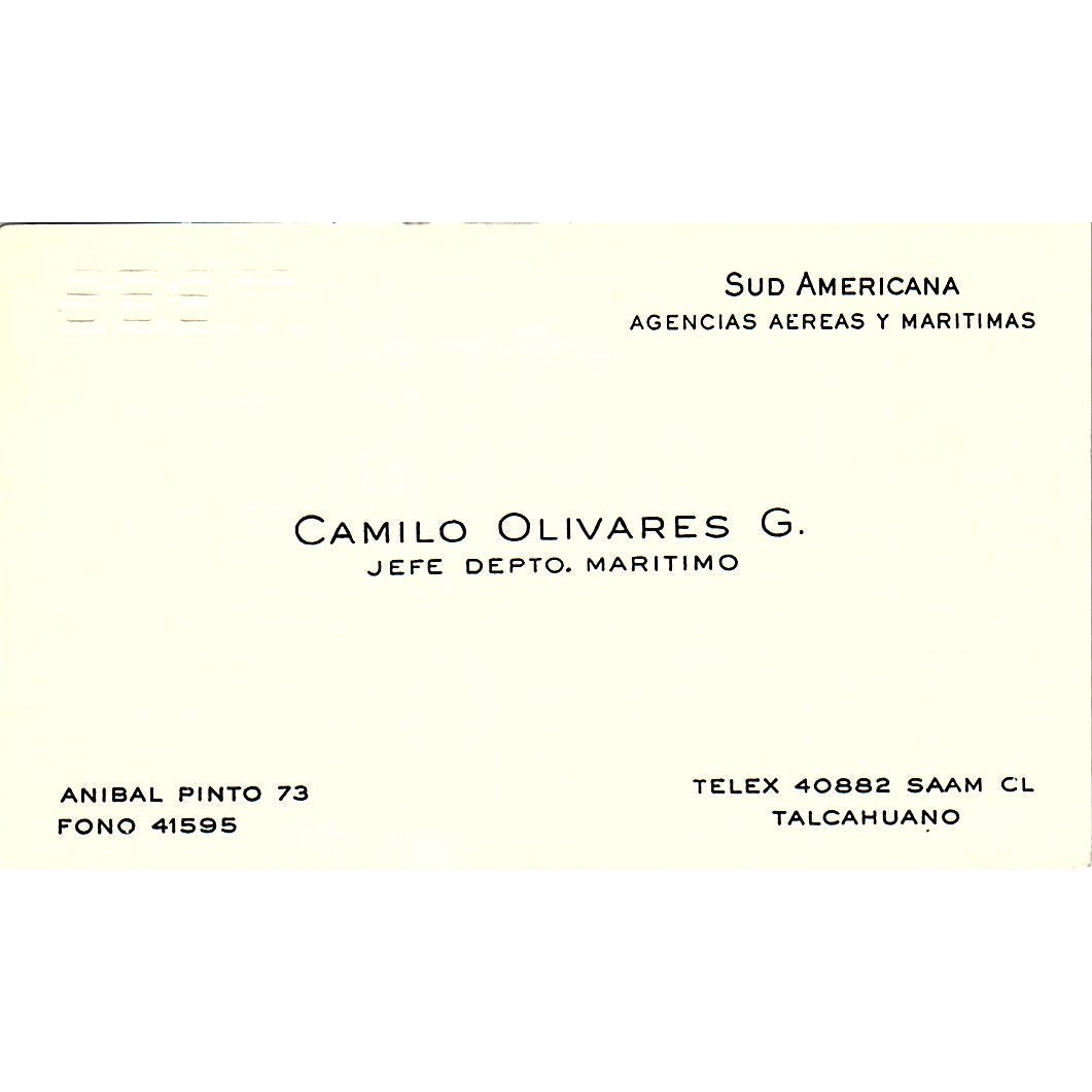Camilo Olivares G. Sud Americana Talcahuano Vintage Business Card SC9-B6