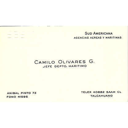 Camilo Olivares G. Sud Americana Talcahuano Vintage Business Card SC9-B6