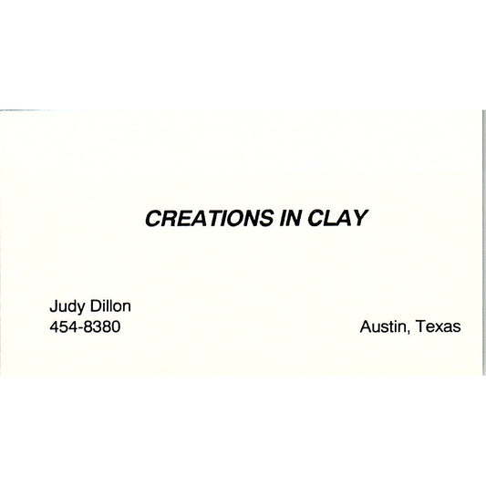 Judy Dillon Creations in Clay Austin TX Vintage Business Card SD9-B14
