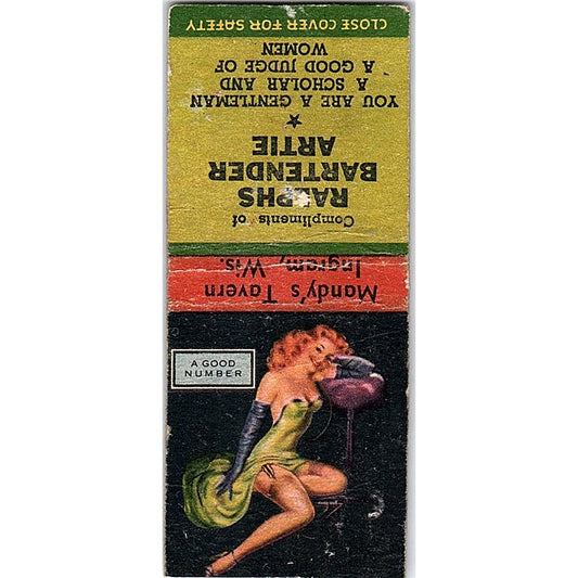Ralph's Bartender Artie Mandy's Tavern Ingram WI Pinup Vintage Matchbook SF3-Y6