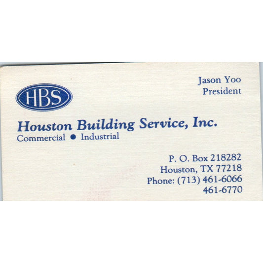 HBS Houston Building Service Inc Jason Yoo TX Vintage Business Card SD8-B3