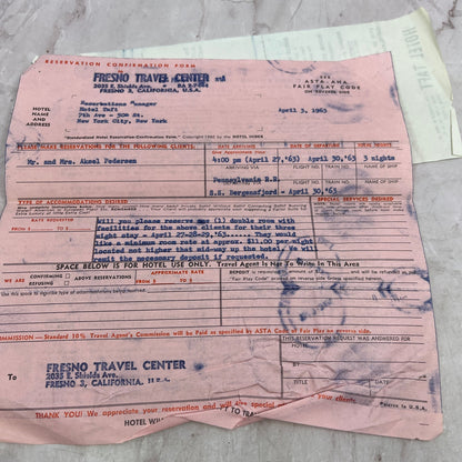1963 Hotel Taft Reservation From Fresno Travel Center CA ML1-7
