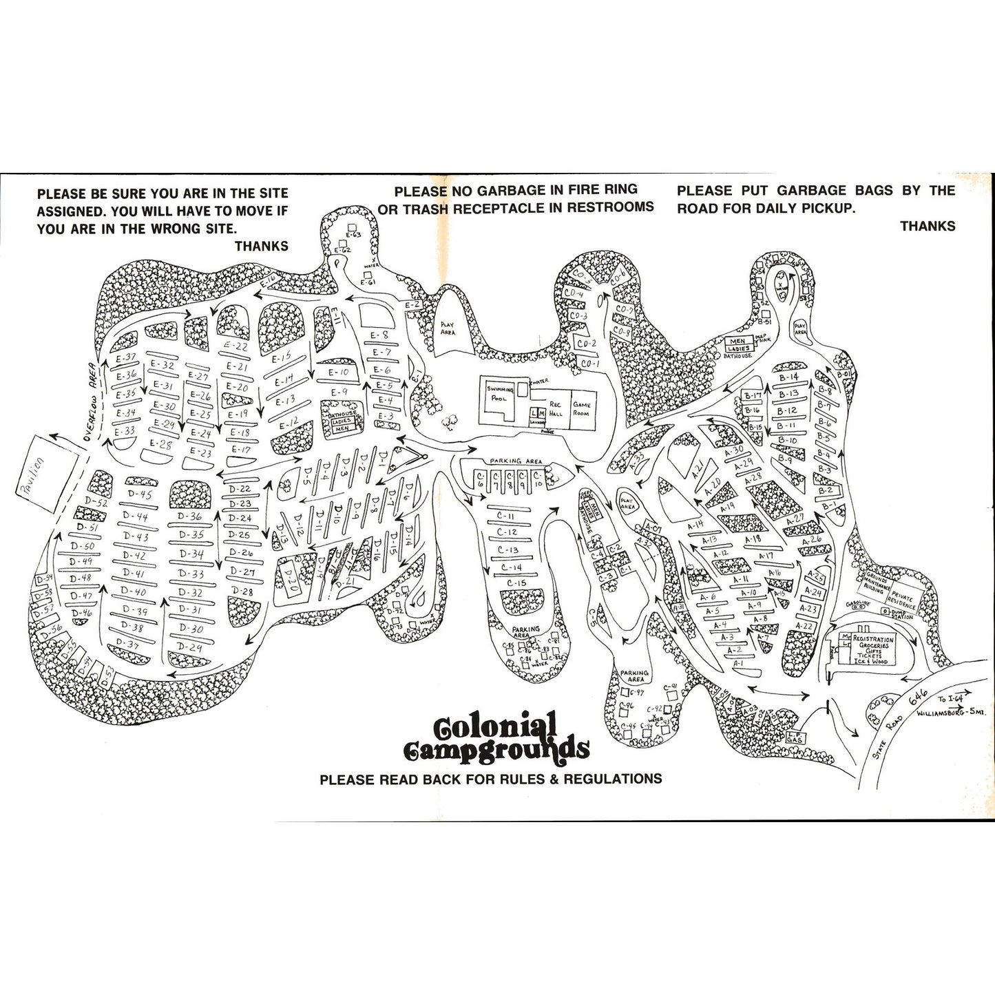 1960s Colonial Campgrounds Williamsburg VA Fold Out Map D24