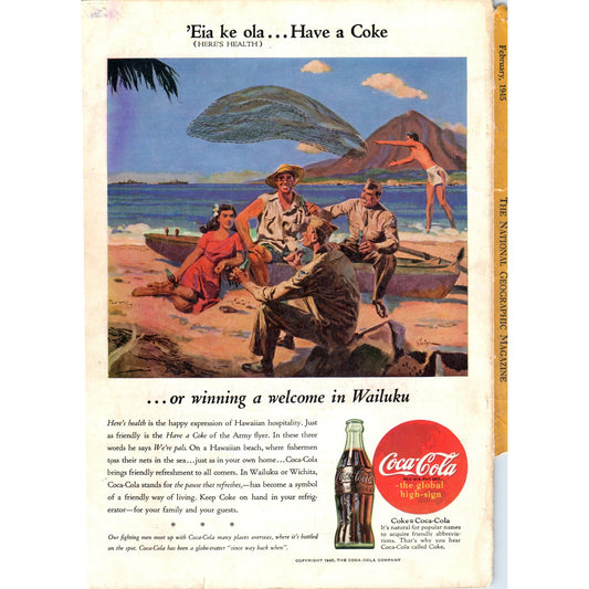 1945 WWII 'Eia ke ola Hawaii Wailuku Coke Coca Cola Advertisement D18