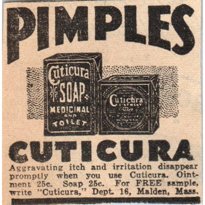 Cuticura Pimple Remedy Malden MA 1935 Minneapolis Journal Advertisement AE7-H2
