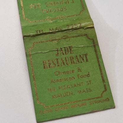 Jade Chinese Restaurant Maiden MA Vintage Matchbook Cover TB8-MB-12