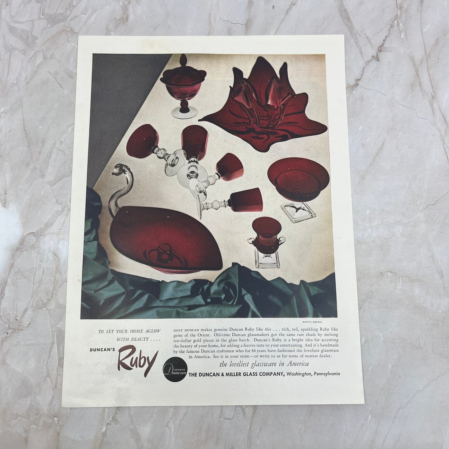 Duncan & Miller Glass Co Washington PA Ruby Glass 10x13 Advertisement FL6-7