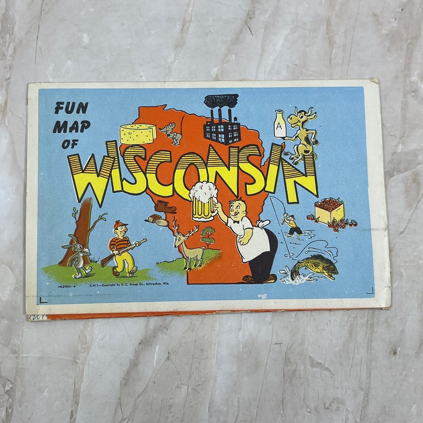 1950 Wisconsin Fold Out Fun Map and Travel Guide TI8-S1