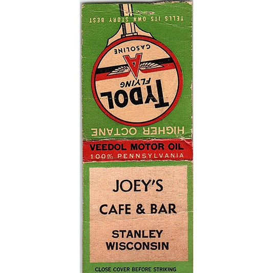 Joey's Cafe & Bar Tydol Flying A Stanley WI Vintage Matchbook Cover SC7-Y6
