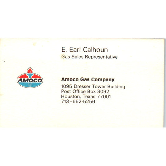 E. Earl Calhoun Amoco Gas Company Houston Vintage Business Card SD8-B21