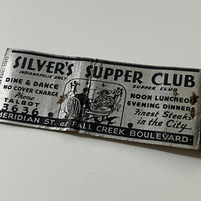 SIlver's Supper Club Meridian St Indianapolis Vintage Matchbook MB60-1