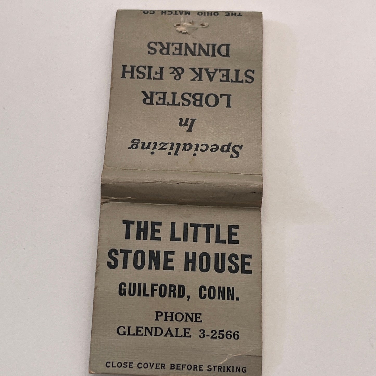 The Little Stone House Guilford CT Vintage Matchbook Cover TB8-MB-15