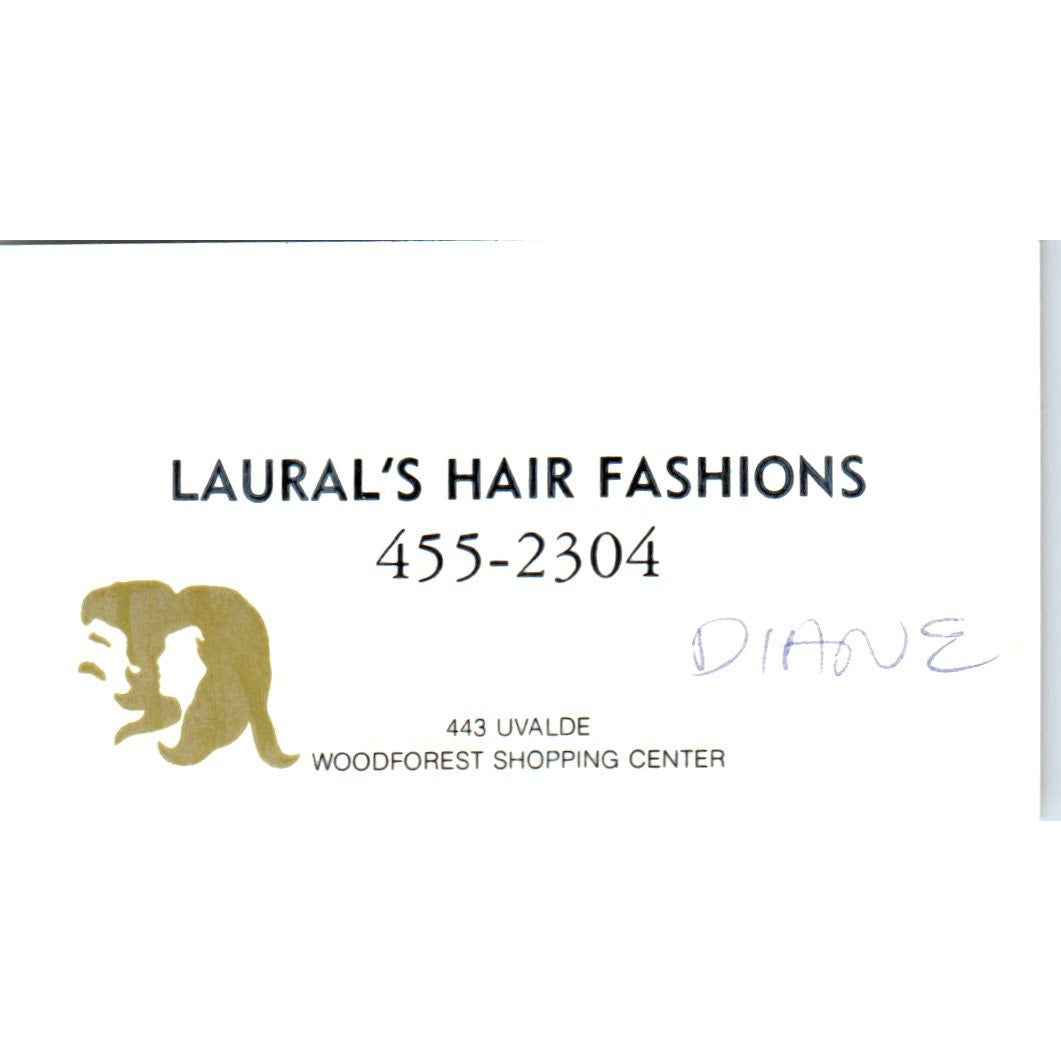 Laural's Hair Fashions Salon Diane Houston TX Vintage Business Card SD8-B11