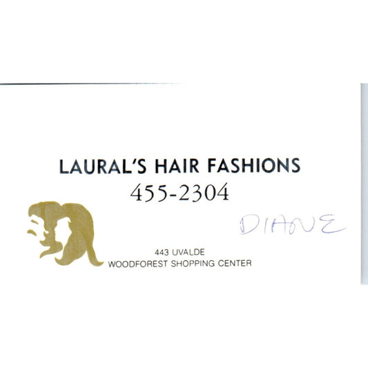 Laural's Hair Fashions Salon Diane Houston TX Vintage Business Card SD8-B11