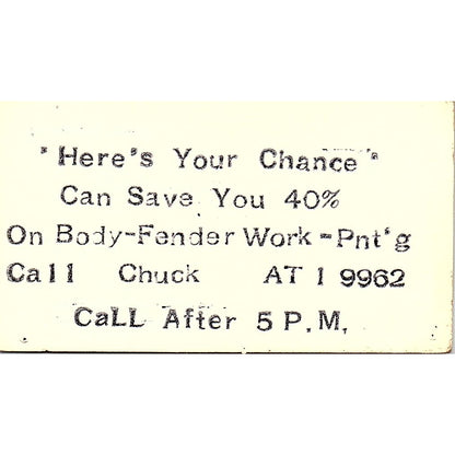C.A. Anderson Chuck's Auto Works Pasadena CA Vintage Business Card SE3-B14