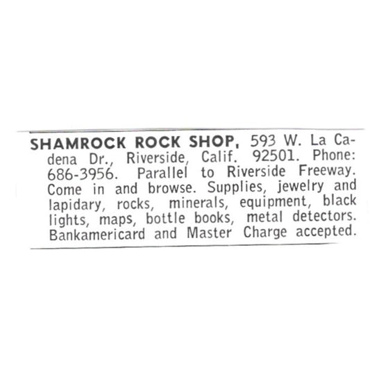 Shamrock Rock Shop Riverside California 1972 Ad AF8-S26
