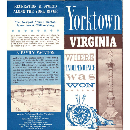 Vtg Yorktown Virginia Where Independence Was Won Map & Travel Brochure TF4-B2