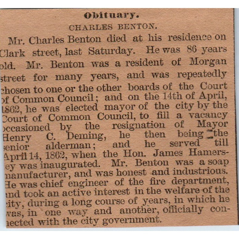 Charles Benton Obituary Morgan Street Hartford 1886 Newspaper Ad AF7-E5