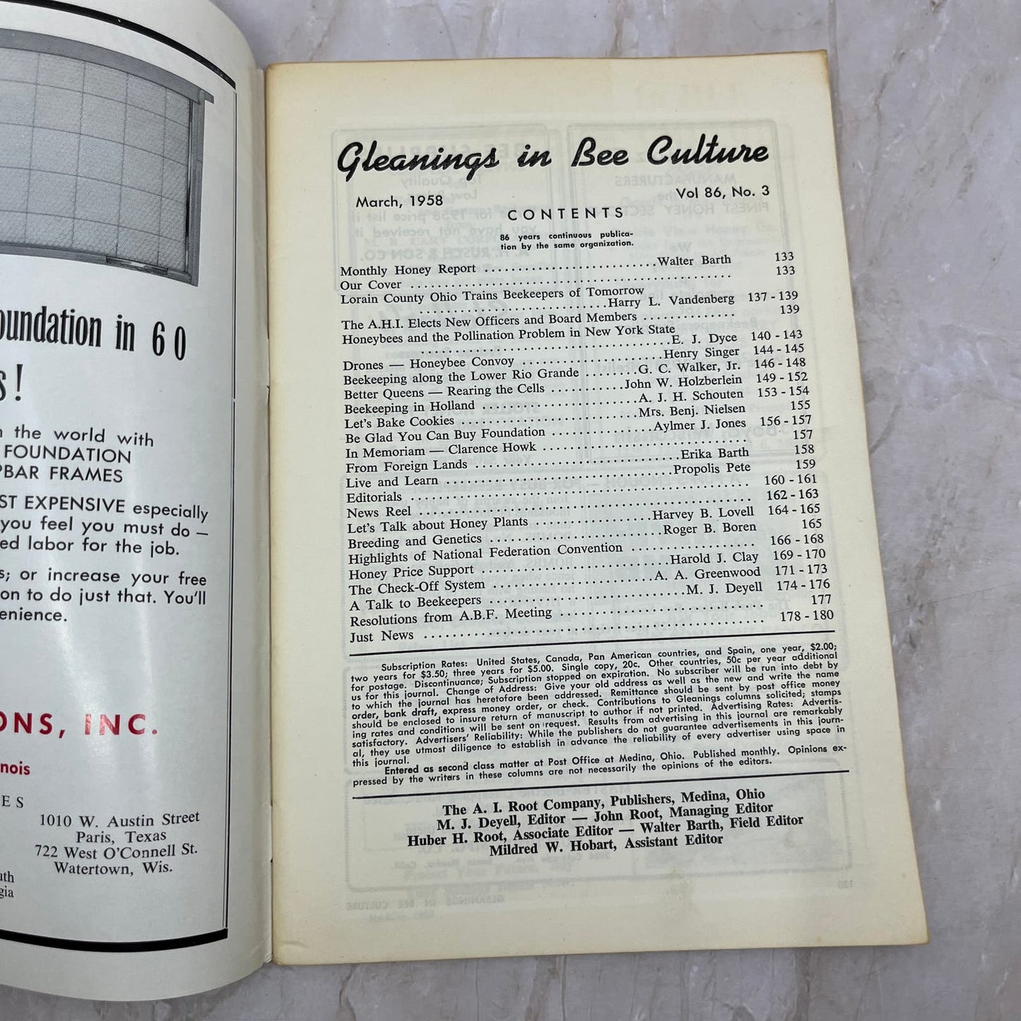 1958 Mar Gleanings in Bee Culture Beekeeping Magazine A.I. Root Co Medina OH TD5