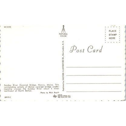 Sunday River Bridge North Bethel Maine Covered Bridge Postcard PC5