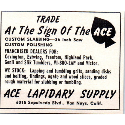 Ace Lapidary Supply Van Nuys California 1964 Magazine Ad AB6-M1