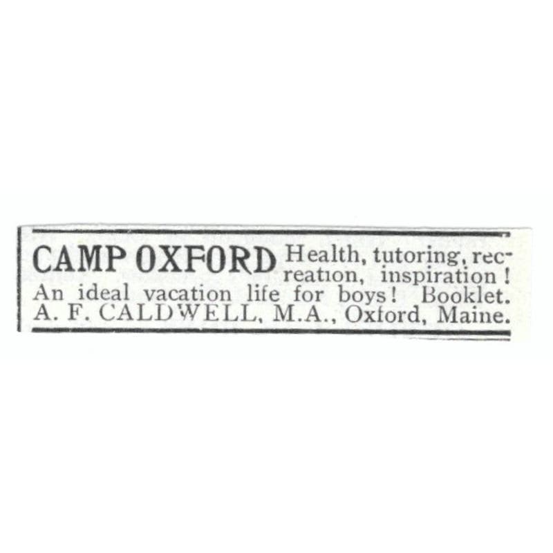 Camp Oxford A.F. Caldwell Oxford ME c1918 Original Advertisement AE5-SV5