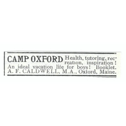 Camp Oxford A.F. Caldwell Oxford ME c1918 Original Advertisement AE5-SV5