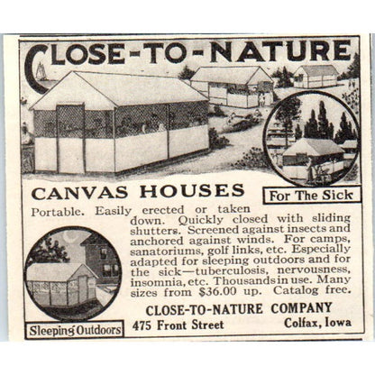 Canvas Houses Close-To-Nature Company Colfax IA 1924 Magazine Ad AF7-SS4