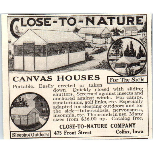 Canvas Houses Close-To-Nature Company Colfax IA 1924 Magazine Ad AF7-SS4