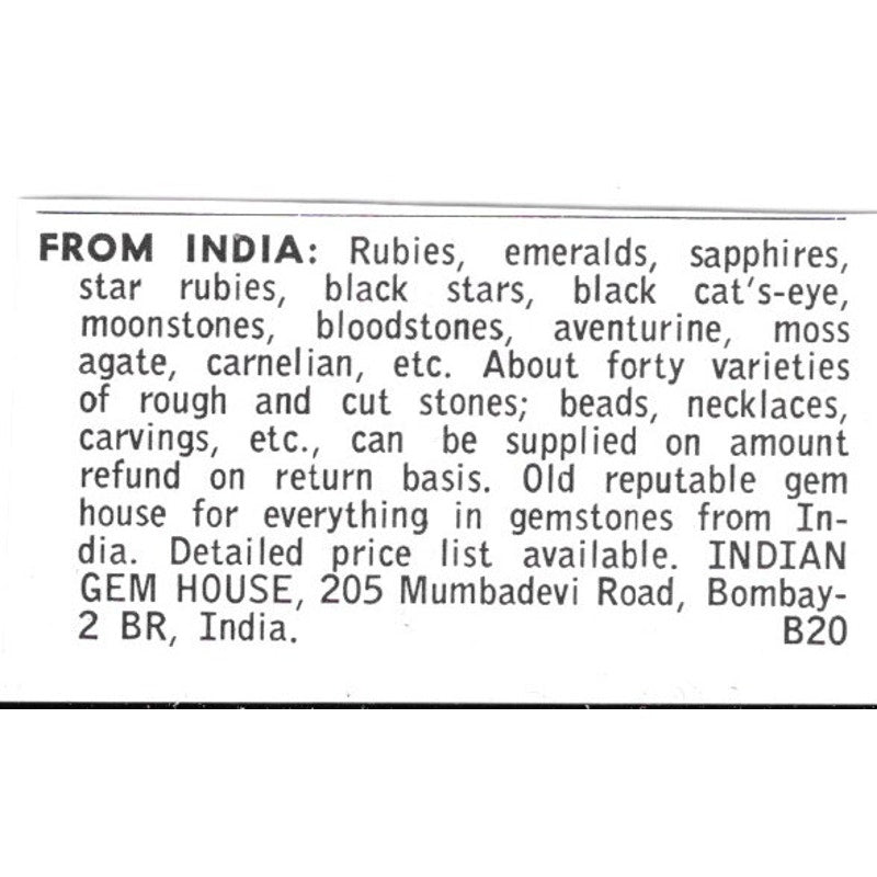 Indian Gem House Bombay India 1972 Ad AF8-S18