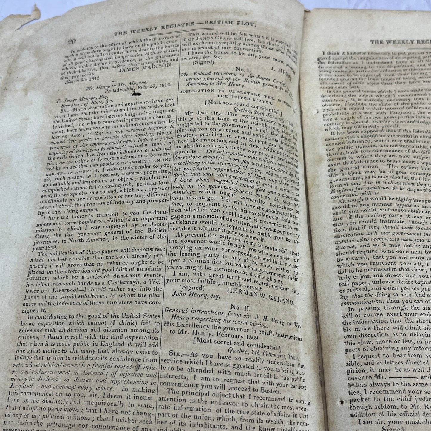 Baltimore Weekly Register Mar 14 1812 - War of 1812 British Navy, Plot AF9-10