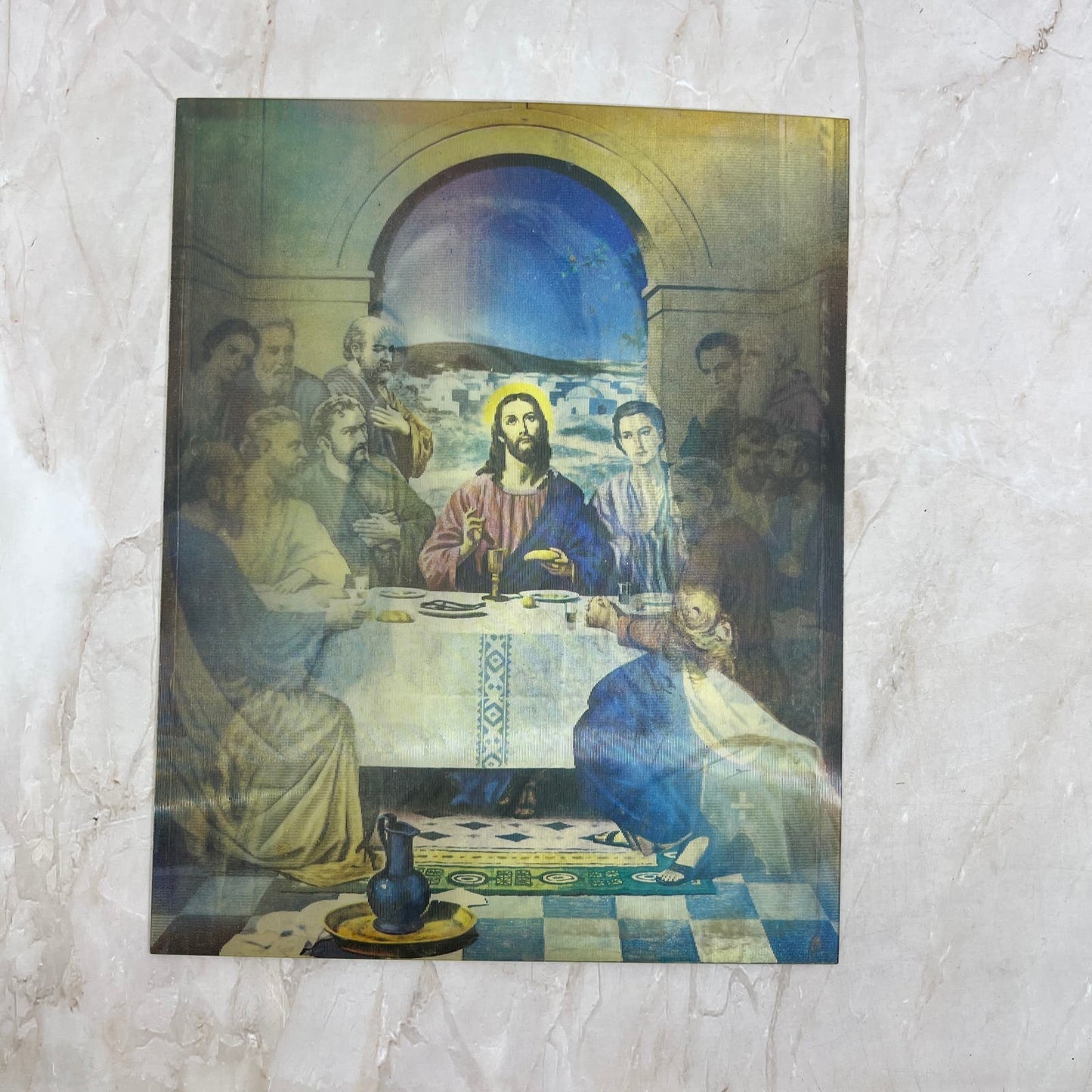 Vintage MCM Lenticular Lithograph Jesus and the Last Supper 8x10" AE4