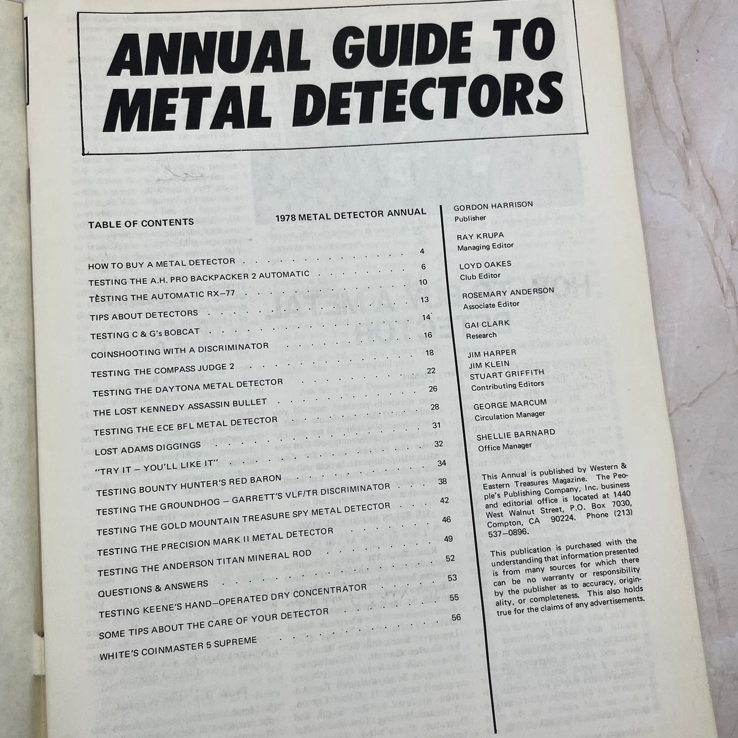 1978 Western & Eastern Treasures Magazine Annual Guide to Metal Detectors M18