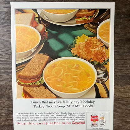 Campbell's Turkey Noodle Soup Vintage Magazine Ad 10x13 V7