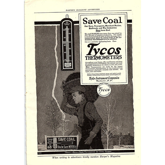 Taylor Instrument Companies Rochester NY Save Coal DeFox Art c1920 Ad AF8-7