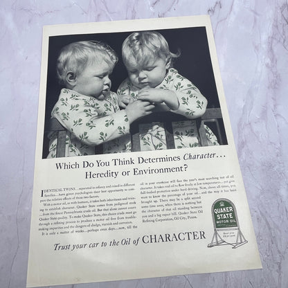 Quaker State Motor Oil Identical Twins 1940 Ad V14-8