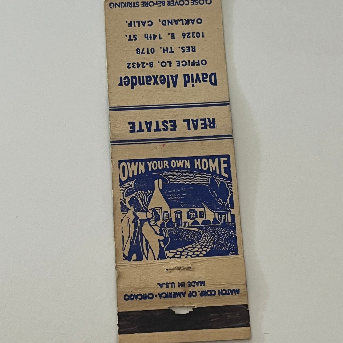 David Alexander Real Estate Oakland CA Vintage Matchbook Cover TB6-MB2-4
