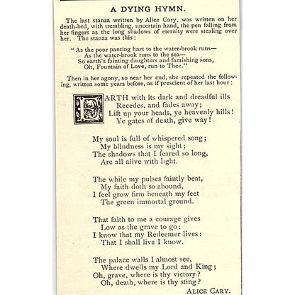 A Dying Hymn - Alice Cary 1884 Poem AG3-M1
