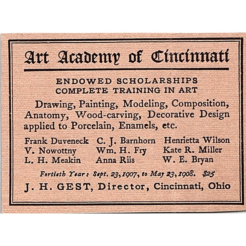 Art Academy of Cincinnati J.H. Gest - 1908 Ad AF4-8