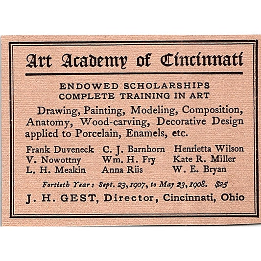 Art Academy of Cincinnati J.H. Gest - 1908 Ad AF4-8