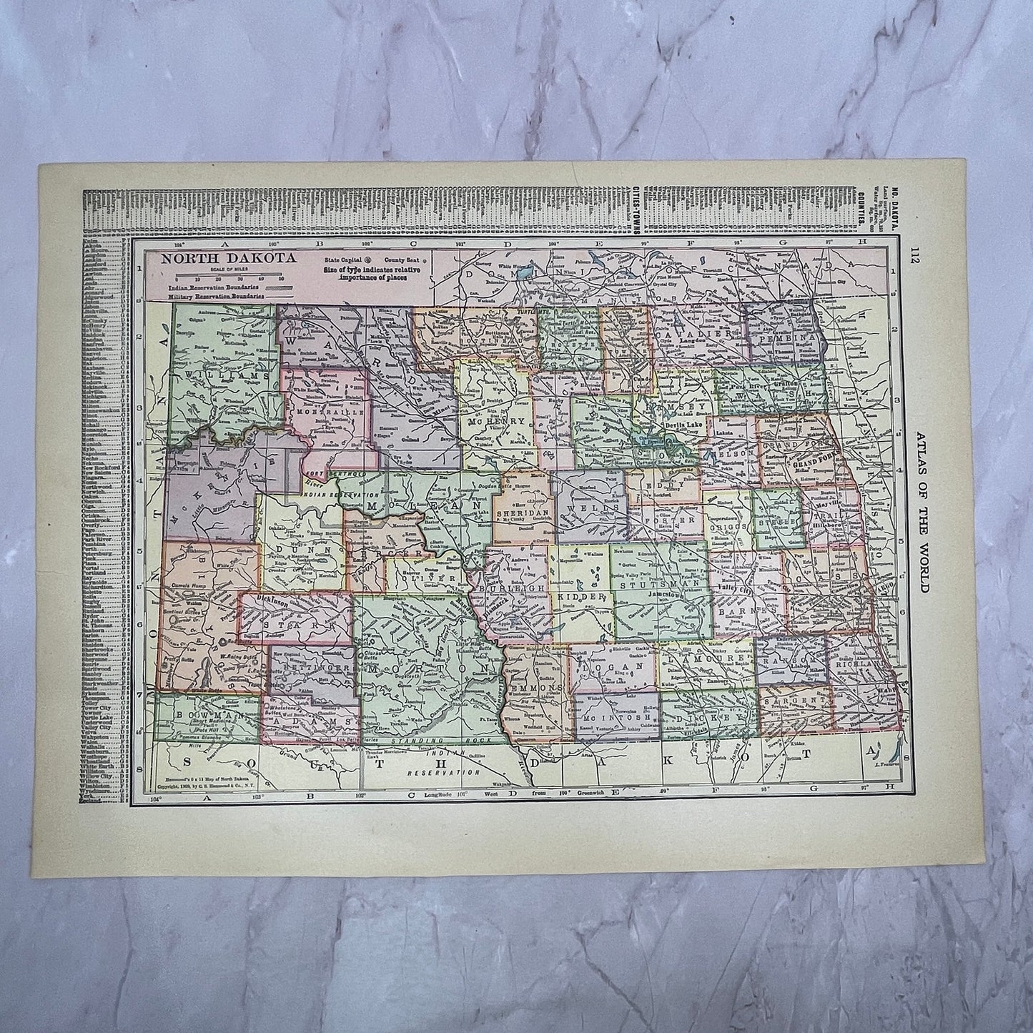 Map of North Dakota, South Dakota Double Sided 1910 Print V14-7