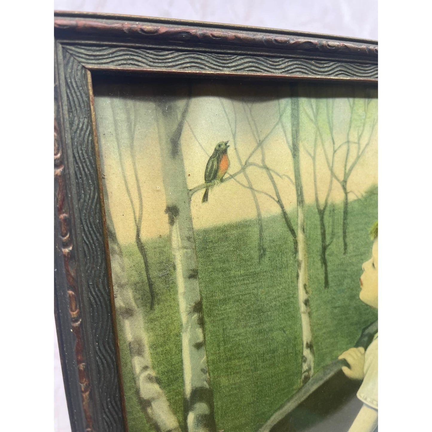 Framed Vintage Antique “Spring Song” Simon Glucklich Litho Print