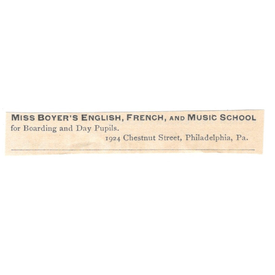 Miss Boyer's English, French & Music School Philadelphia 1892 Magazine Ad AB6-S6