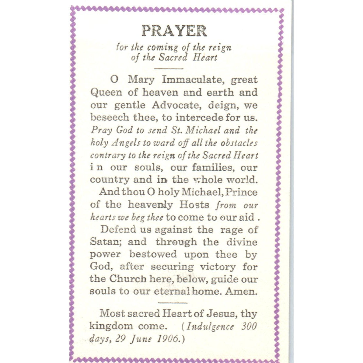 Prayer for the Coming of the Reign of the Sacred Heart Vintage Card TH2-PC1